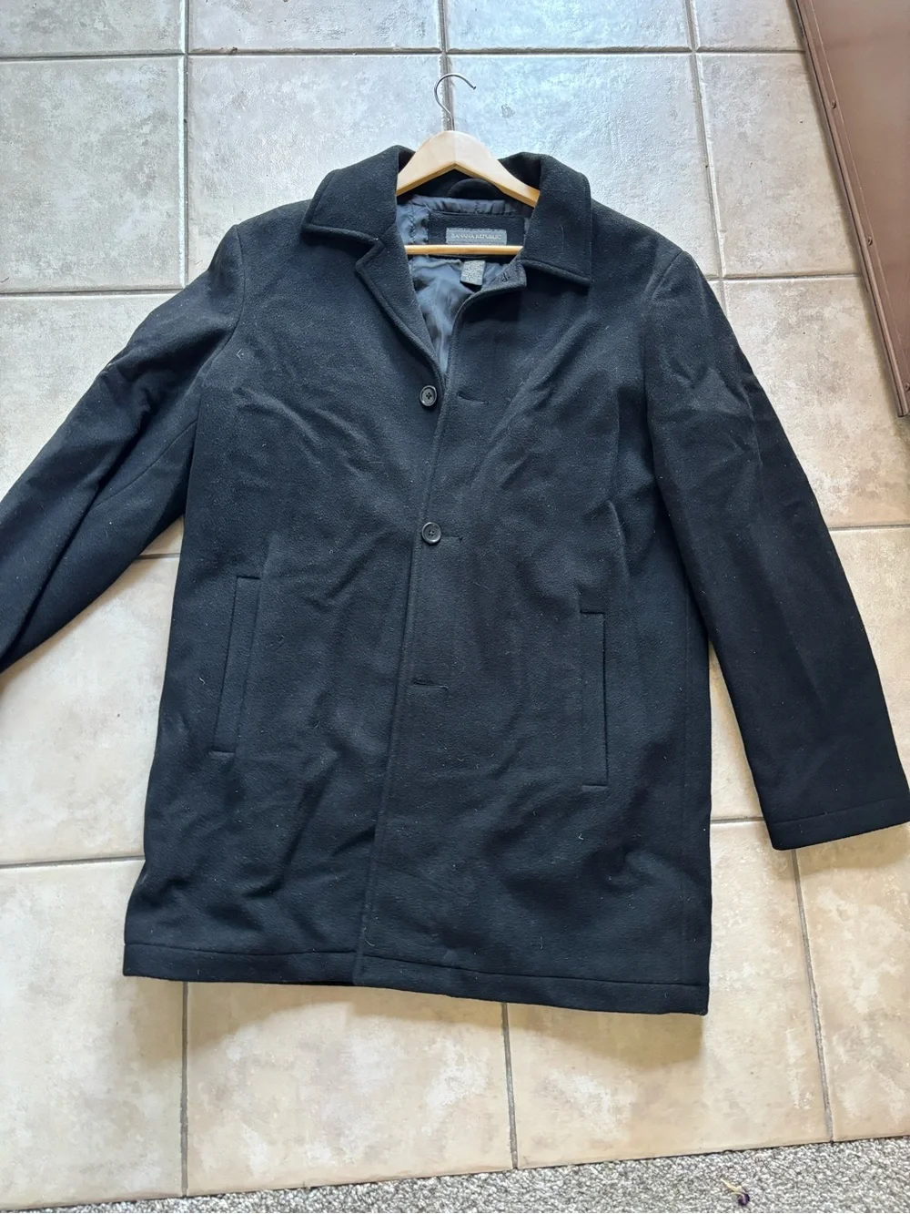 Banana Republic Men's Black Overcoat Jacket - Classic Single-Breasted